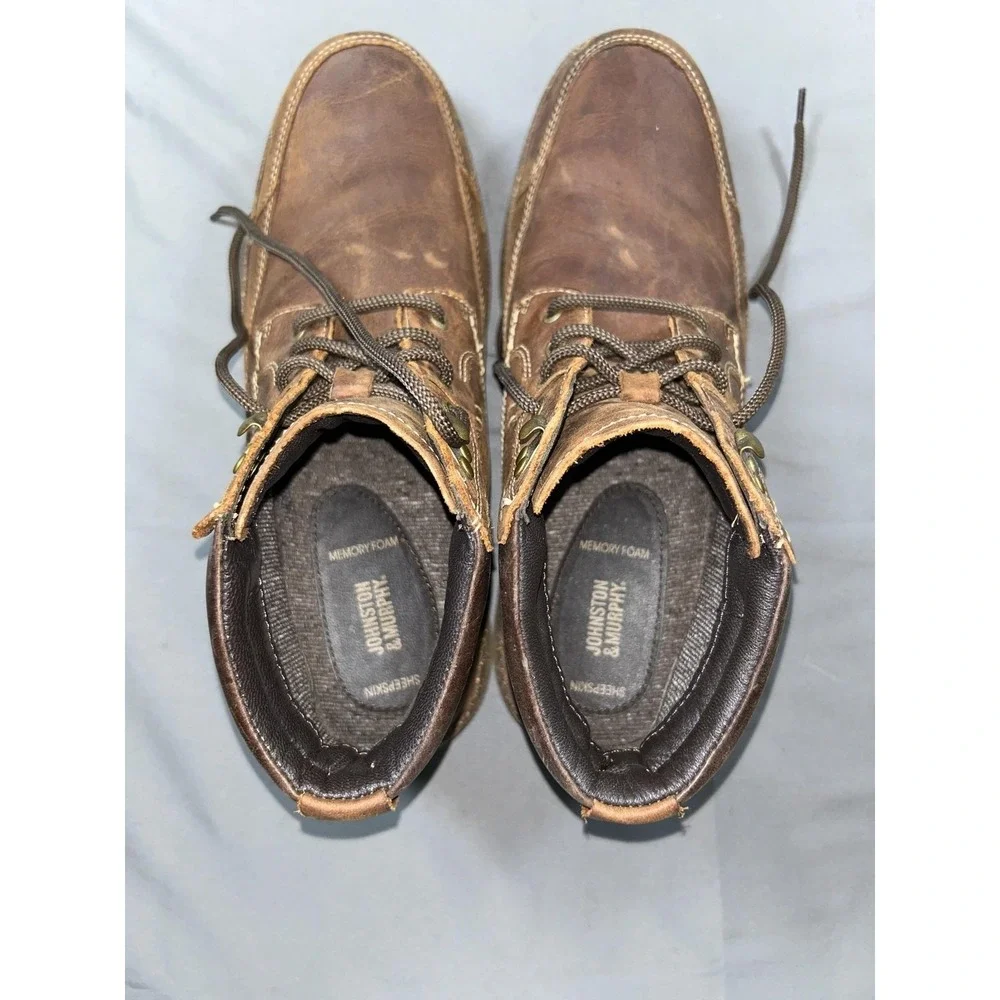 Johnston & Murphy Boots Mens Size 12 Brown Leather Sheepskin Casual Lace Up